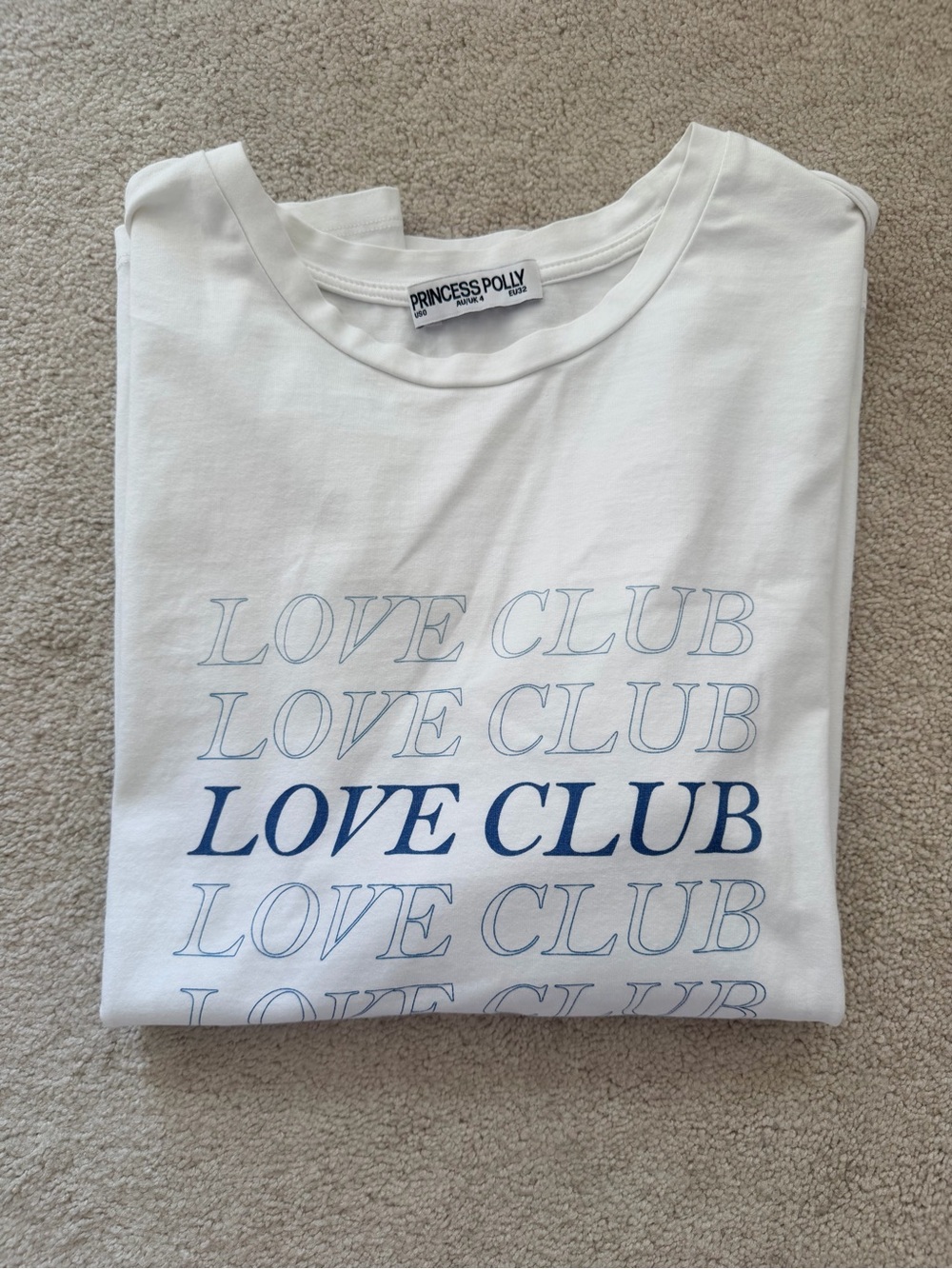 Princess Polly White Crewneck Tee with Black Logo Tag
